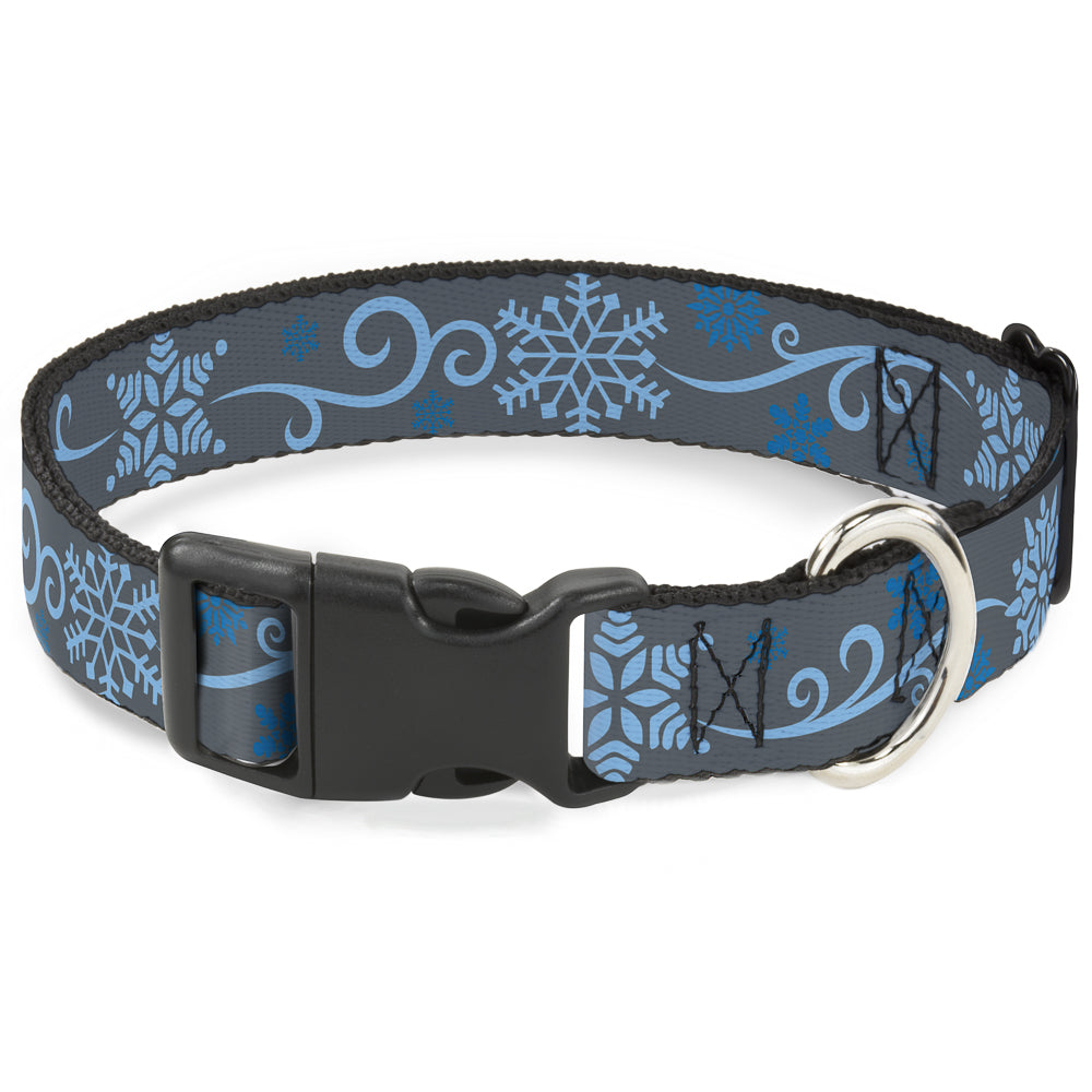 Plastic Clip Collar - Holiday Snowflakes Gray/Blue Dog Collars Plastic Clip Side Release Buckle-Down