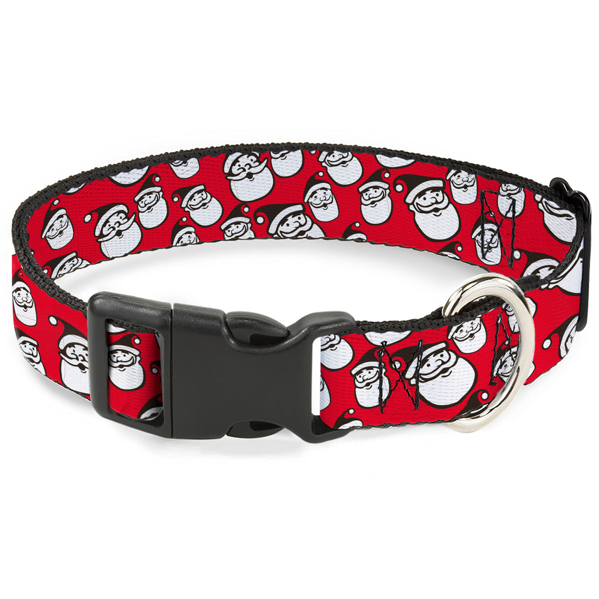 Plastic Clip Collar - Jolly Santa Claus Christmas Smiling Face Icon Red Dog Collars Plastic Clip Side Release Buckle-Down
