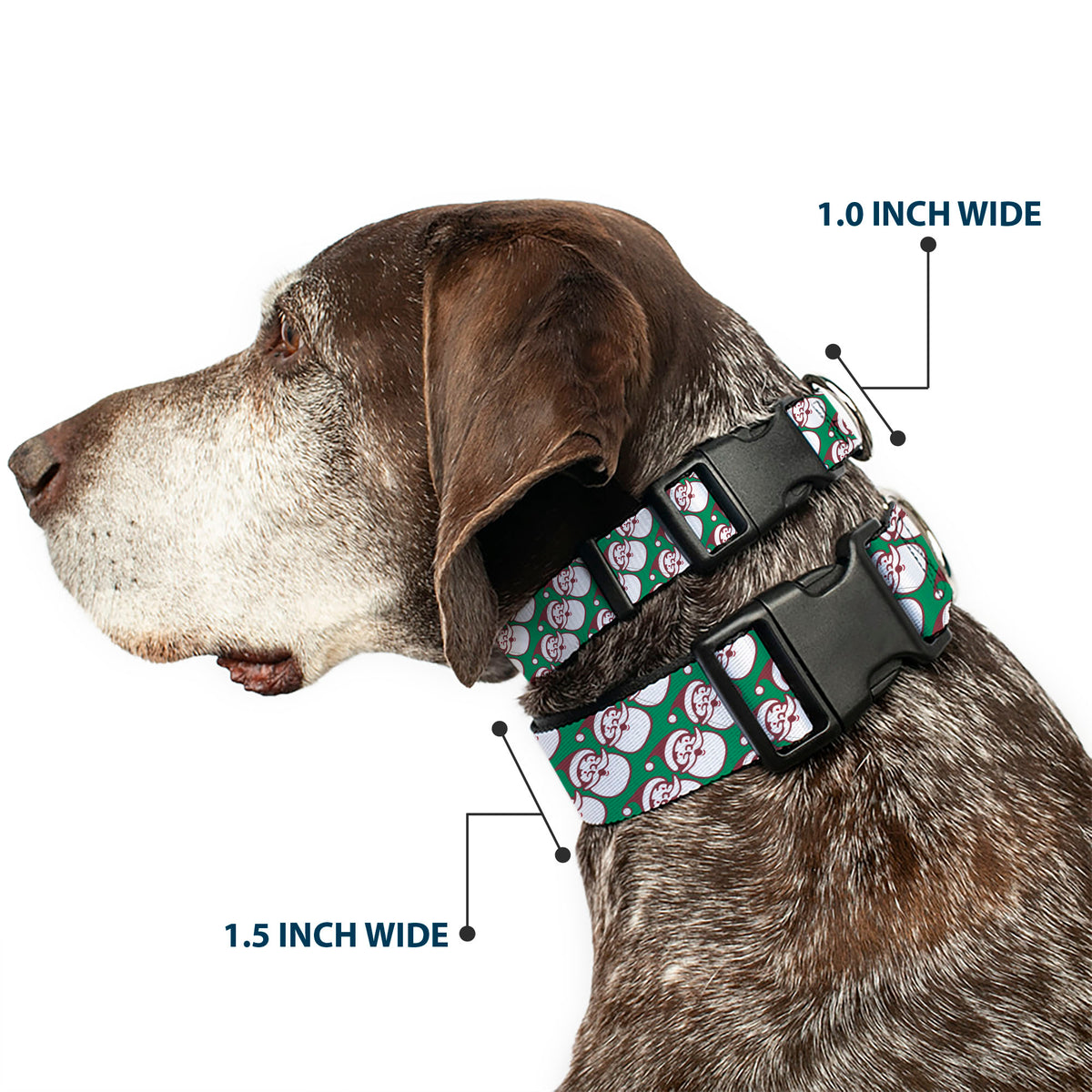 Plastic Clip Collar - Jolly Santa Claus Christmas Smiling Face Icon Green/Red/White Dog Collars Plastic Clip Side Release Buckle-Down