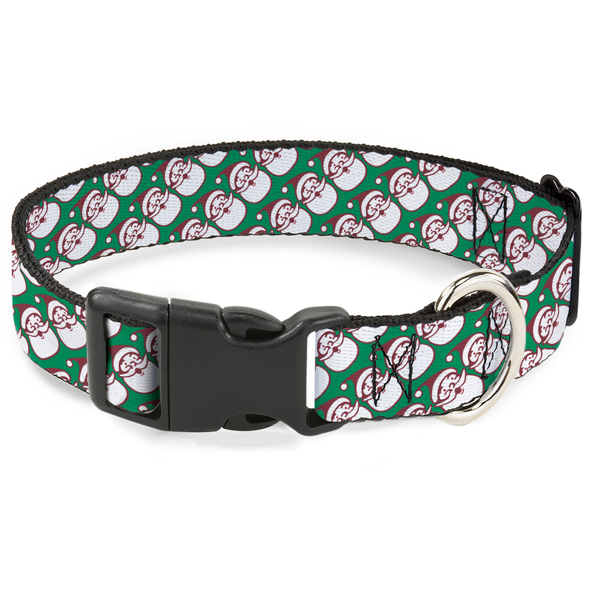 Plastic Clip Collar - Jolly Santa Claus Christmas Smiling Face Icon Green/Red/White Dog Collars Plastic Clip Side Release Buckle-Down