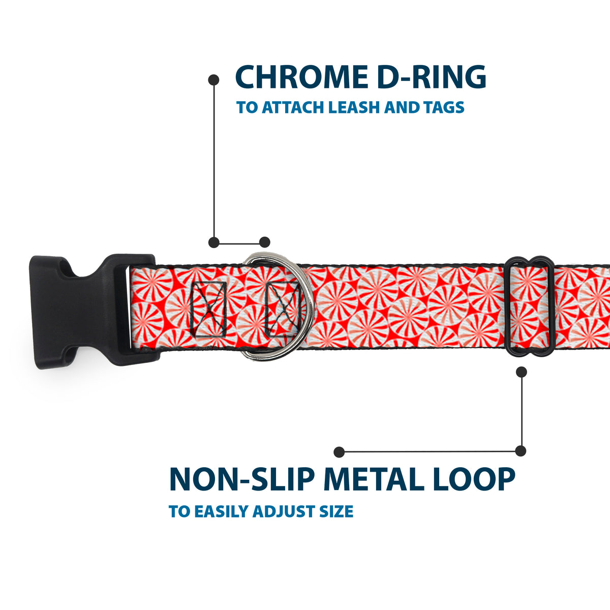 Plastic Clip Collar - Peppermint Candies Dog Collars Plastic Clip Side Release Buckle-Down