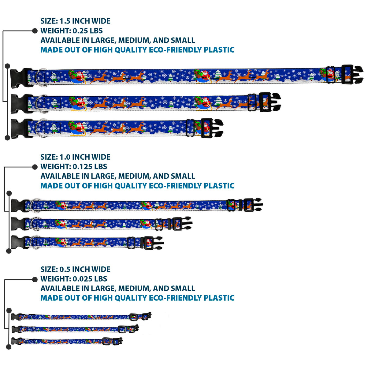 Plastic Clip Collar - Santa & Reindeers Dog Collars Plastic Clip Side Release Buckle-Down