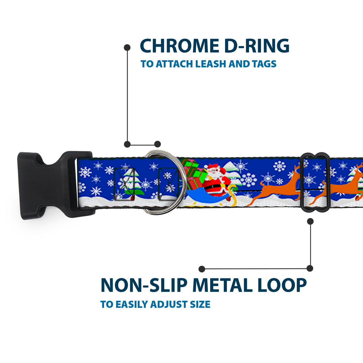 Plastic Clip Collar - Santa & Reindeers Dog Collars Plastic Clip Side Release Buckle-Down