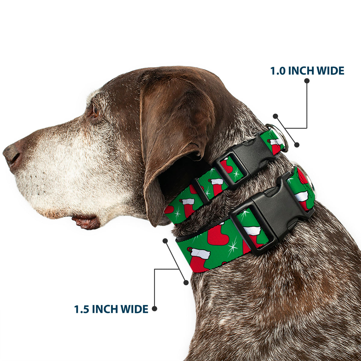 Plastic Clip Collar - Holiday Christmas Stocking and Star Green/WhiteRed Dog Collars Plastic Clip Side Release Buckle-Down