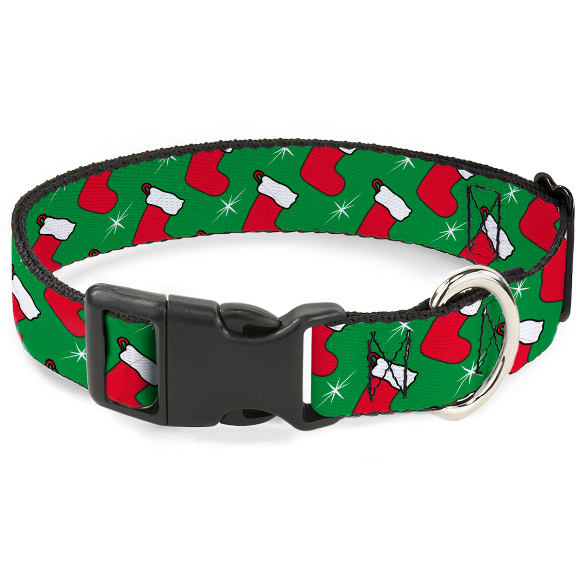 Plastic Clip Collar - Holiday Christmas Stocking and Star Green/WhiteRed Dog Collars Plastic Clip Side Release Buckle-Down