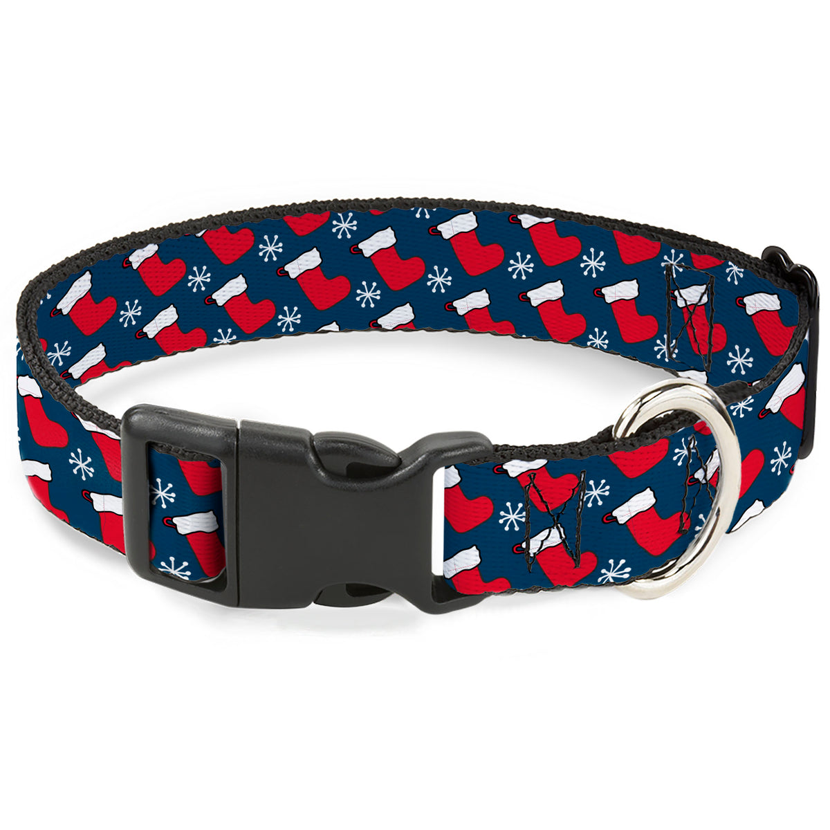 Plastic Clip Collar - Holiday Christmas Stocking and Snowflake Blue/WhiteRed Dog Collars Plastic Clip Side Release Buckle-Down