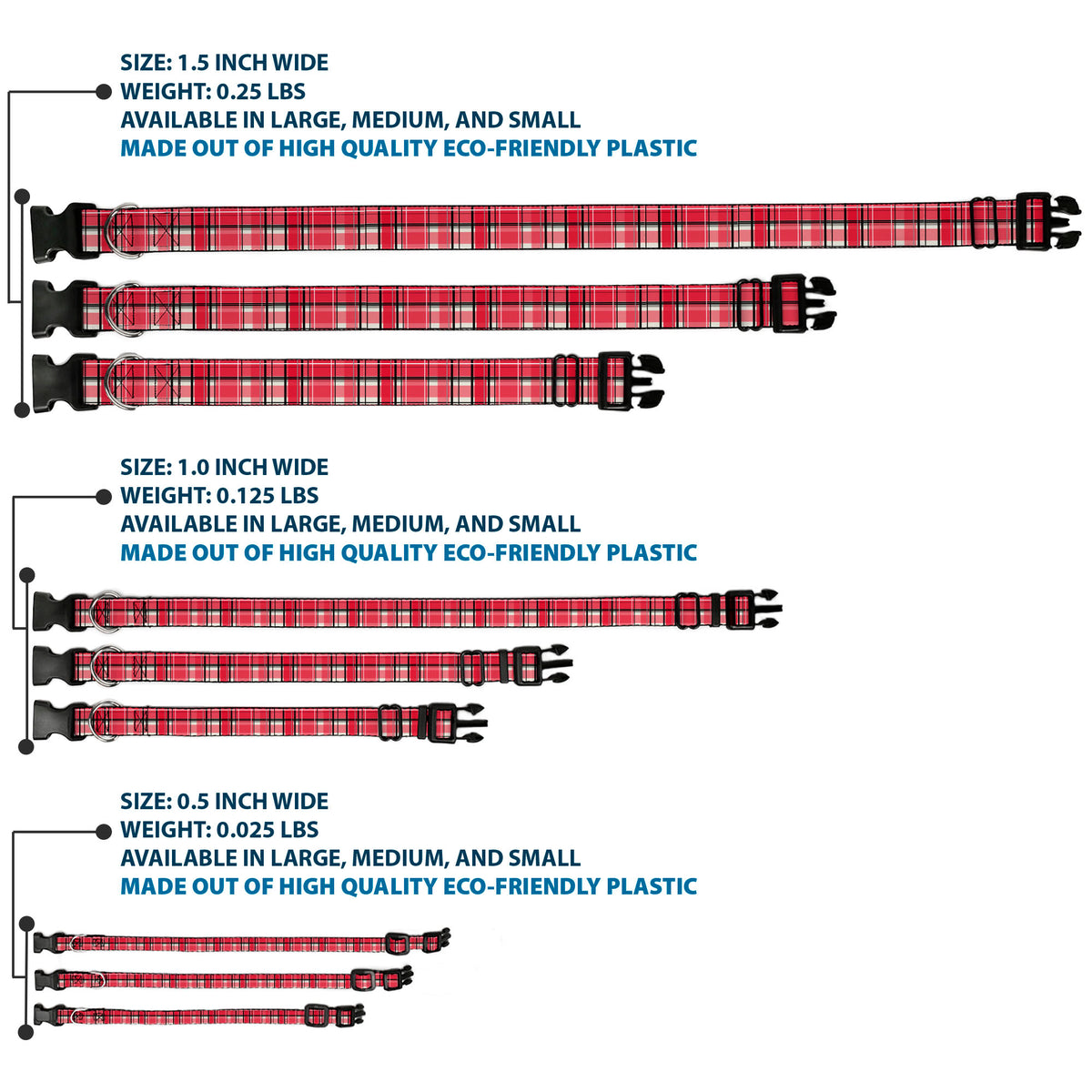 Plastic Clip Collar - Holiday Christmas Plaid Red/White/Black Dog Collars Plastic Clip Side Release Buckle-Down
