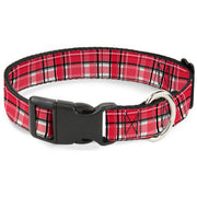 Plastic Clip Collar - Holiday Christmas Plaid Red/White/Black Dog Collars Plastic Clip Side Release Buckle-Down