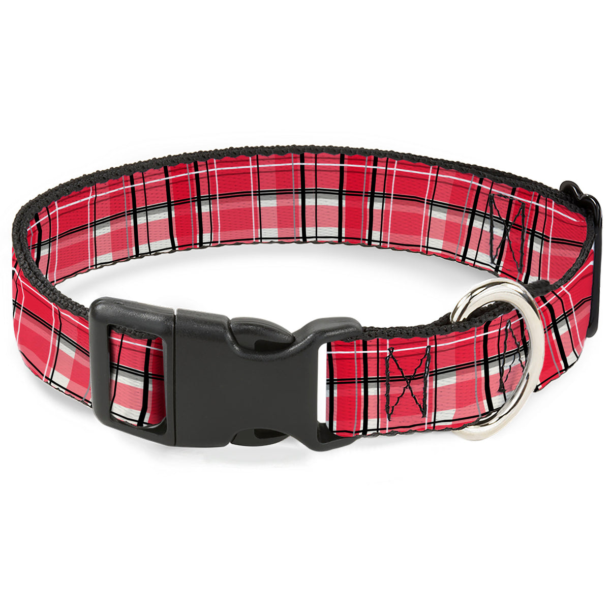 Plastic Clip Collar - Holiday Christmas Plaid Red/White/Black Dog Collars Plastic Clip Side Release Buckle-Down