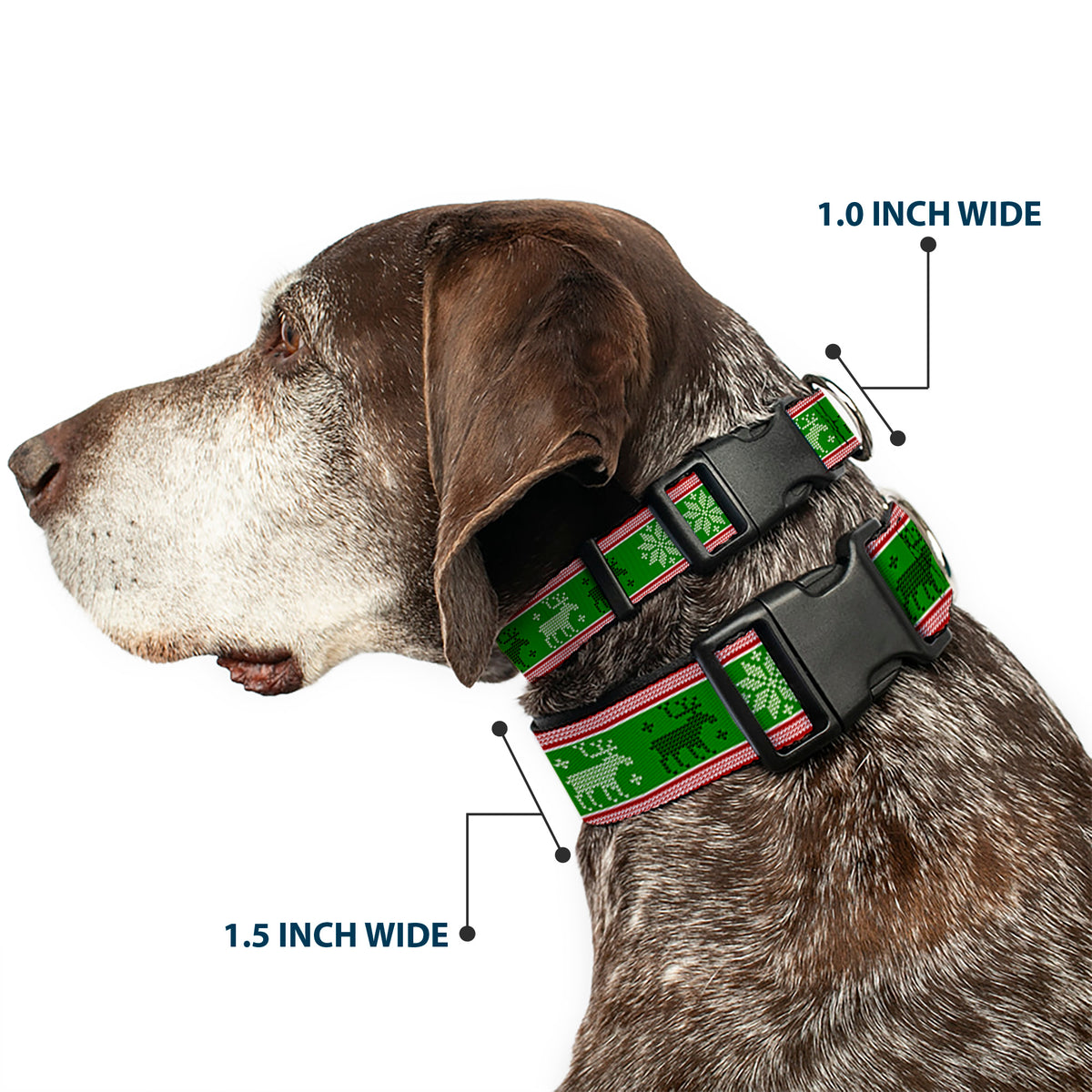 Plastic Clip Collar - Christmas Stitch Moose/Snowflakes Red/Green Dog Collars Plastic Clip Side Release Buckle-Down