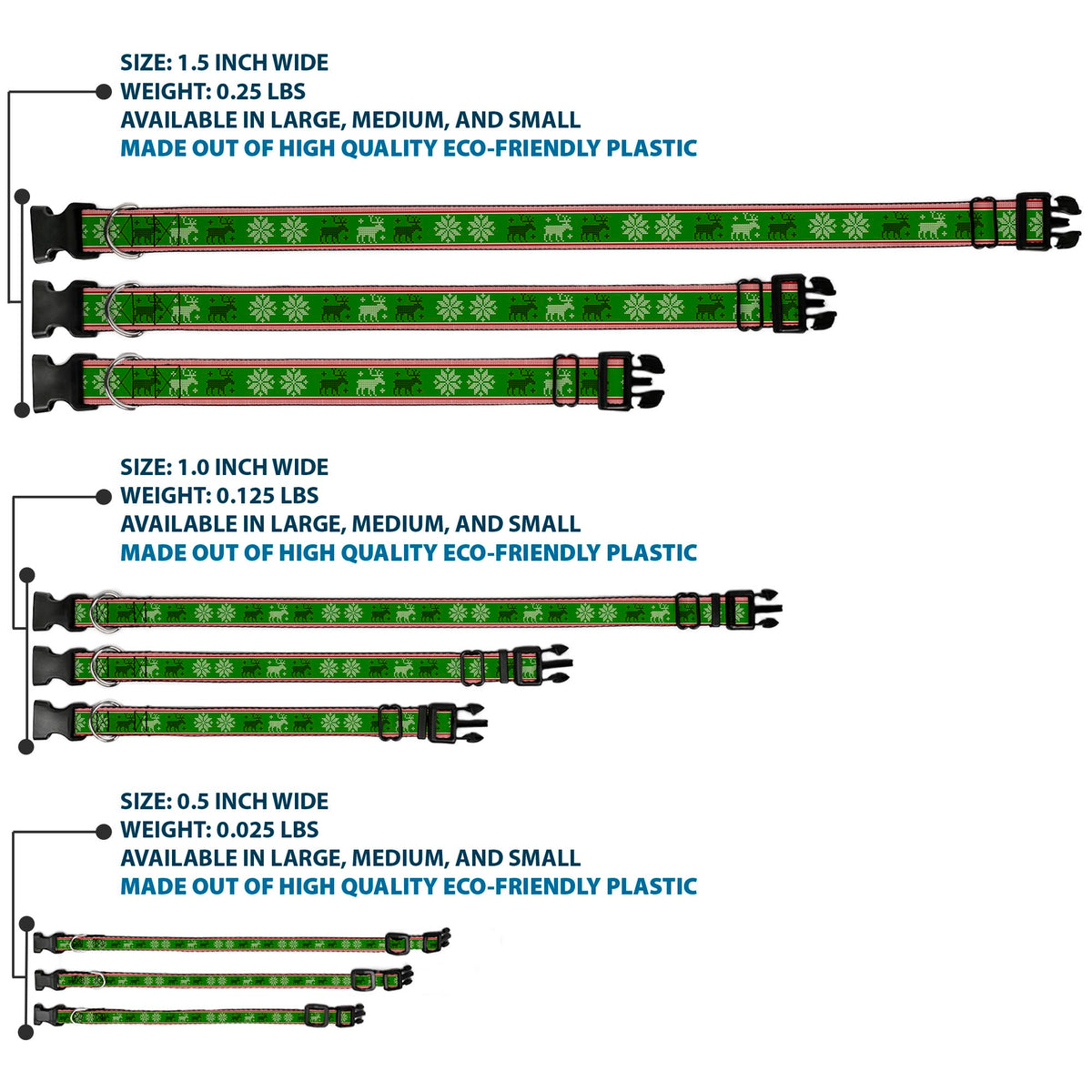 Plastic Clip Collar - Christmas Stitch Moose/Snowflakes Red/Green Dog Collars Plastic Clip Side Release Buckle-Down
