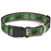 Plastic Clip Collar - Christmas Stitch Moose/Snowflakes Red/Green Dog Collars Plastic Clip Side Release Buckle-Down