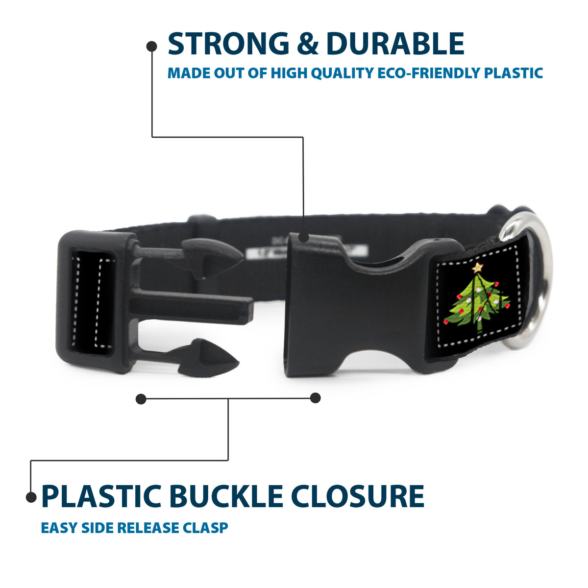 Plastic Clip Collar - Christmas Blocks Black/White/Multi Color Dog Collars Plastic Clip Side Release Buckle-Down