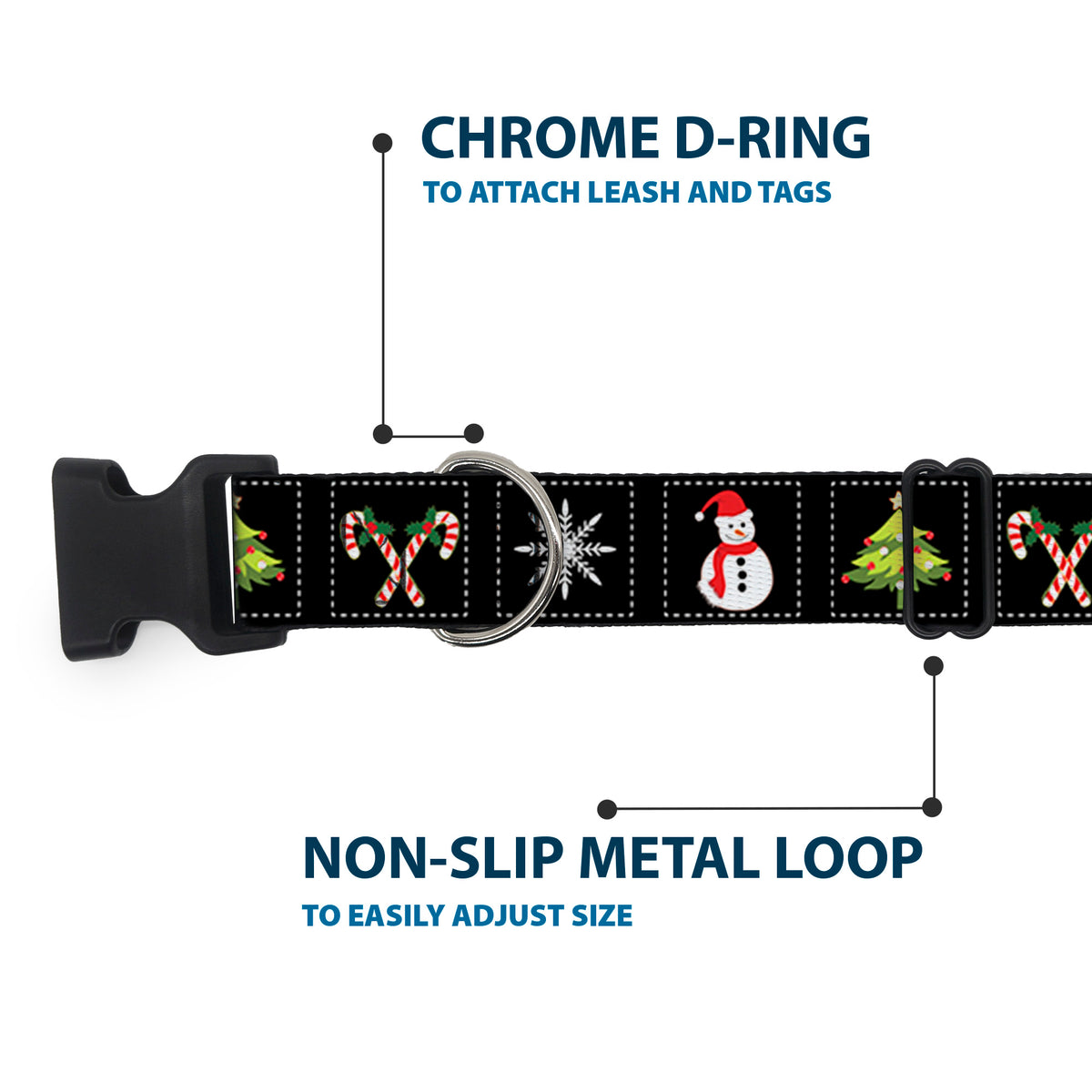 Plastic Clip Collar - Christmas Blocks Black/White/Multi Color Dog Collars Plastic Clip Side Release Buckle-Down