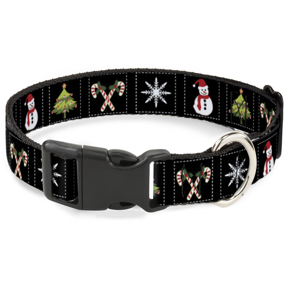 Plastic Clip Collar - Christmas Blocks Black/White/Multi Color Dog Collars Plastic Clip Side Release Buckle-Down