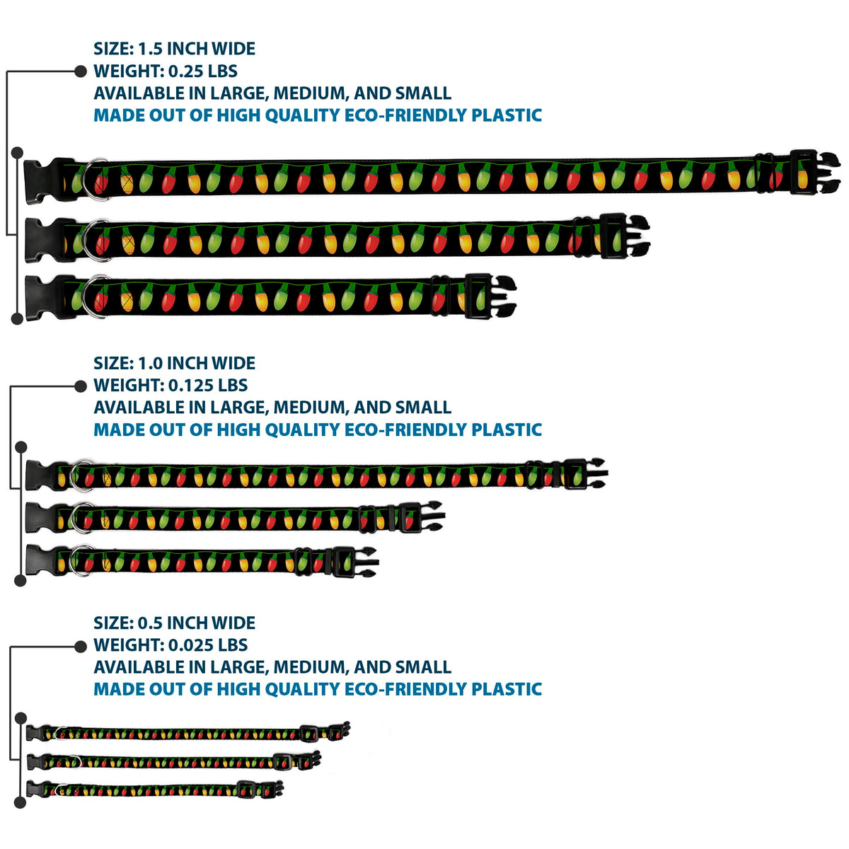 Plastic Clip Collar - Christmas Lights Black/Multi Color Dog Collars Plastic Clip Side Release Buckle-Down