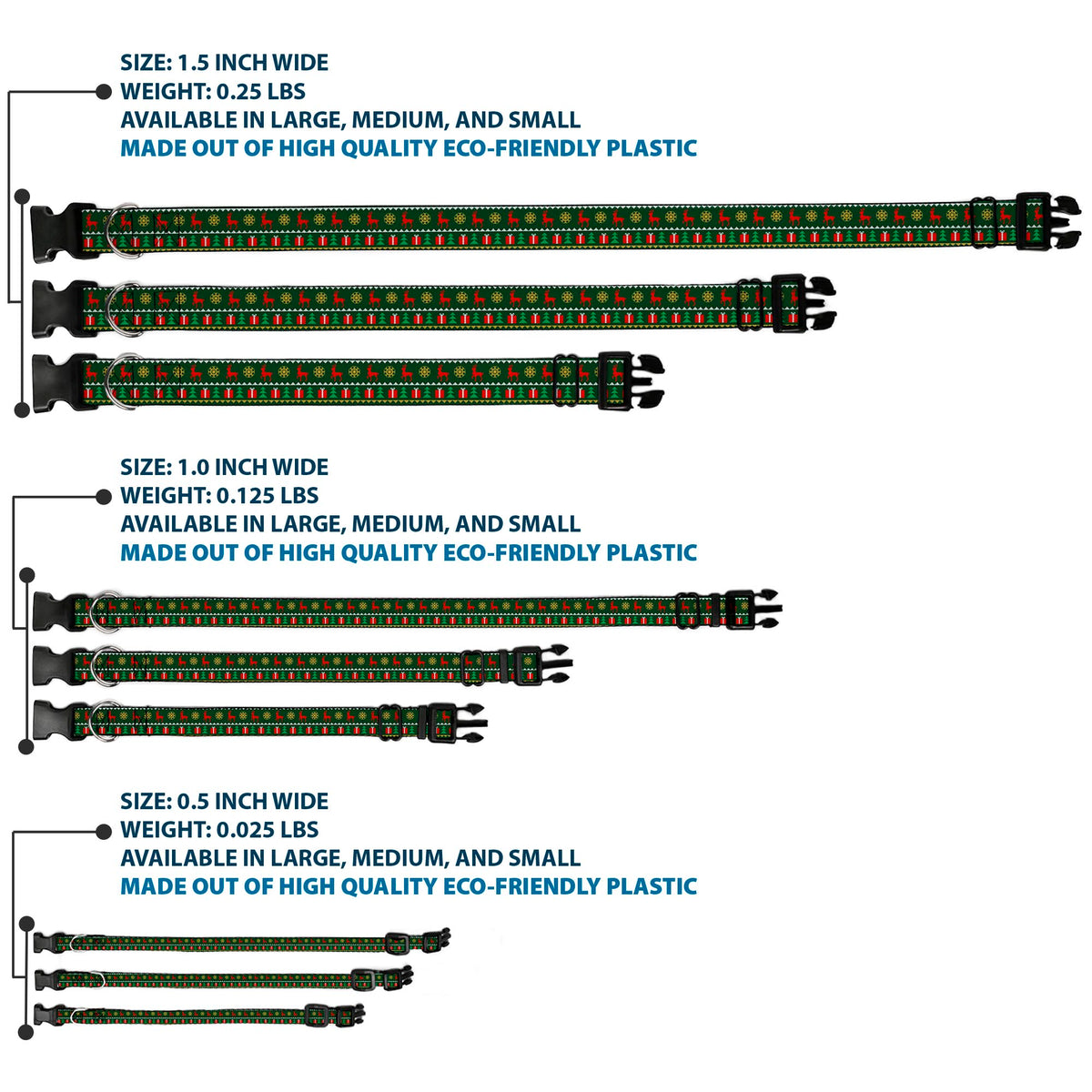 Plastic Clip Collar - Christmas Sweater Stitch Green/White/Gold/Red Dog Collars Plastic Clip Side Release Buckle-Down