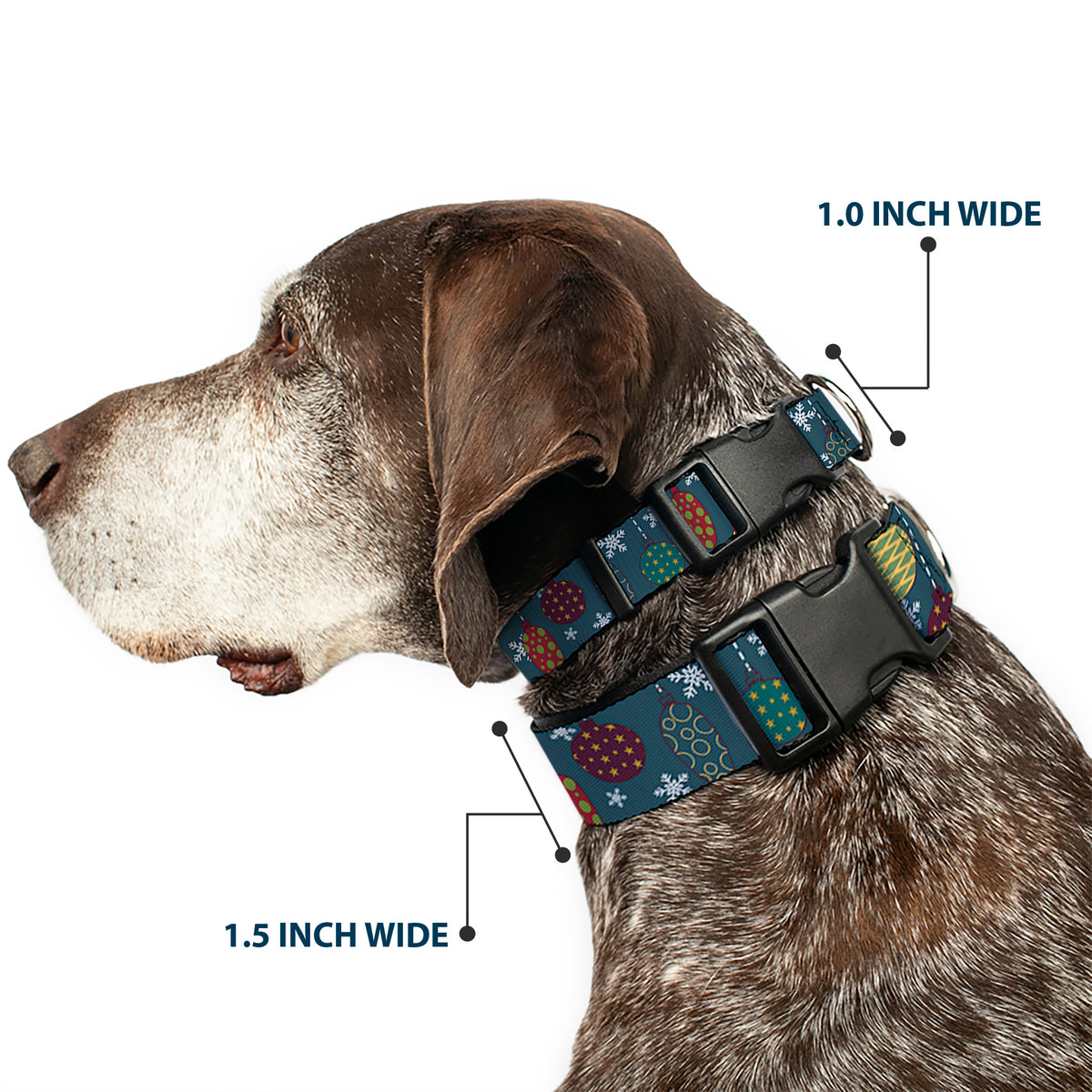 Plastic Clip Collar - Christmas Ornaments/Snowflakes Blue/White/Multi Color Dog Collars Plastic Clip Side Release Buckle-Down