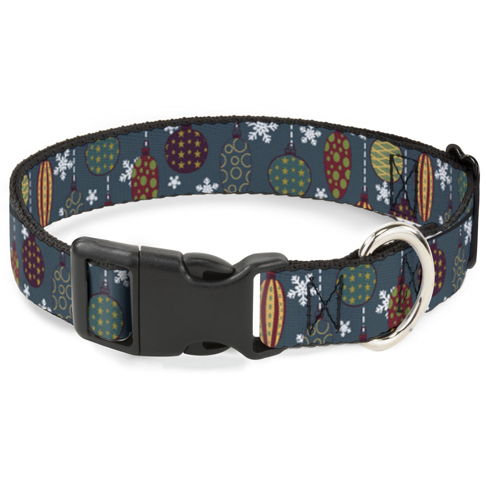 Plastic Clip Collar - Christmas Ornaments/Snowflakes Blue/White/Multi Color Dog Collars Plastic Clip Side Release Buckle-Down