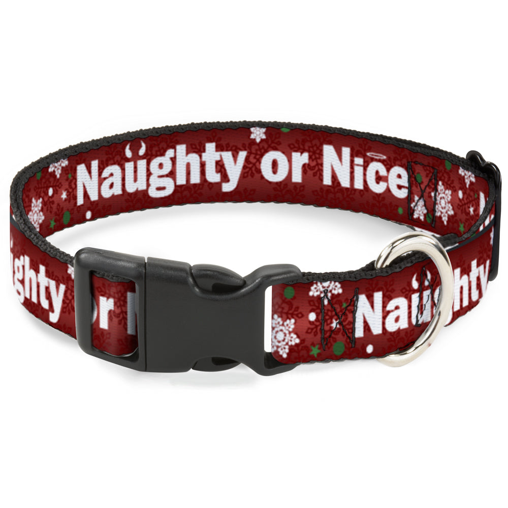 Plastic Clip Collar - Christmas NAUGHTY OR NICE/Snowflakes Reds/White/Green Dog Collars Plastic Clip Side Release Buckle-Down