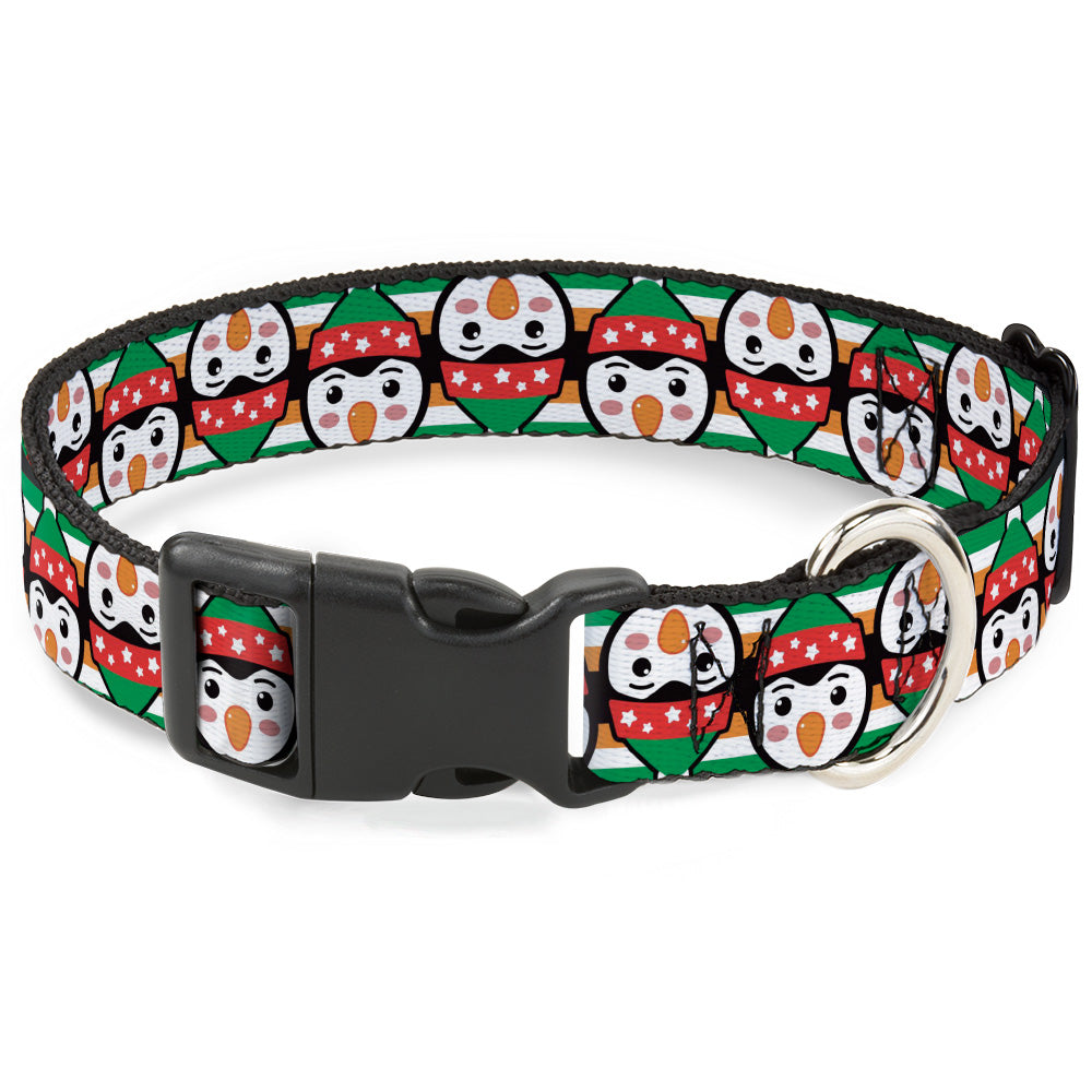 Plastic Clip Collar - Christmas Penguin Flip/Stripe Green/White/Orange/Black Dog Collars Plastic Clip Side Release Buckle-Down