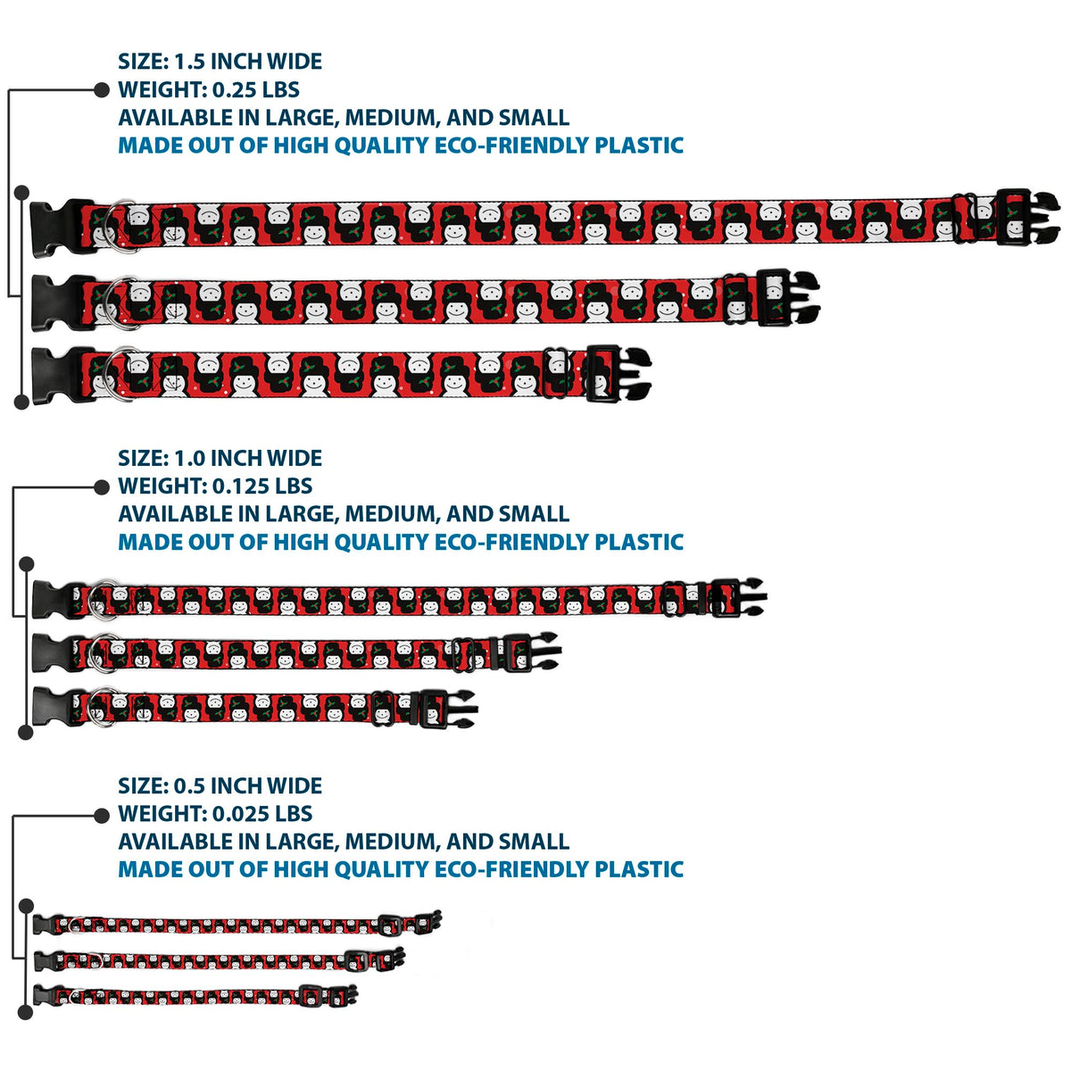 Plastic Clip Collar - Christmas Snowman Flip Red/White Dog Collars Plastic Clip Side Release Buckle-Down