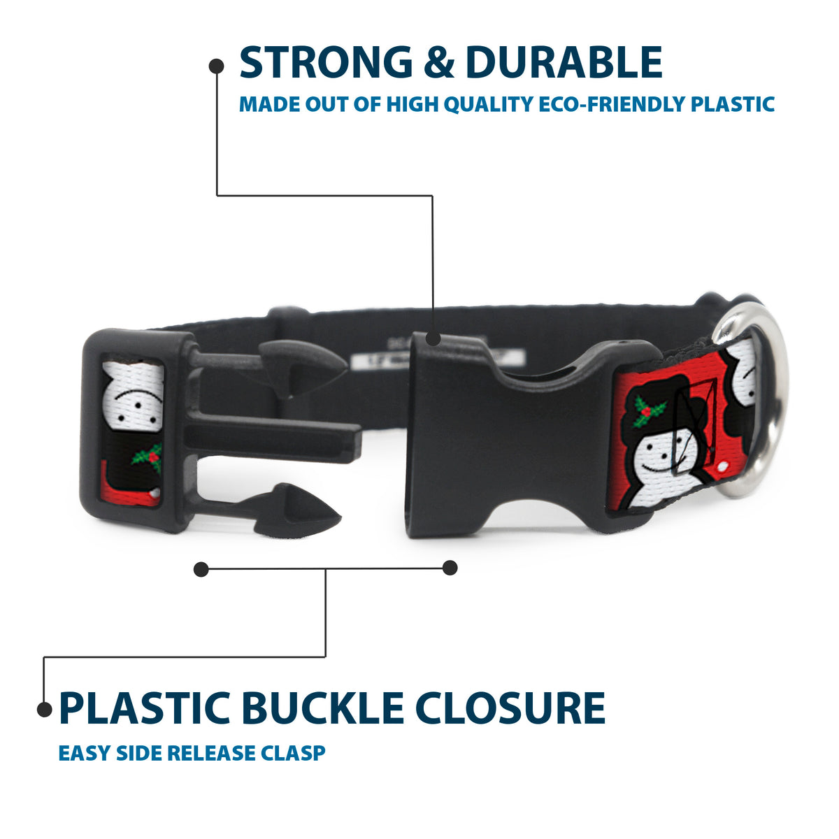 Plastic Clip Collar - Christmas Snowman Flip Red/White Dog Collars Plastic Clip Side Release Buckle-Down
