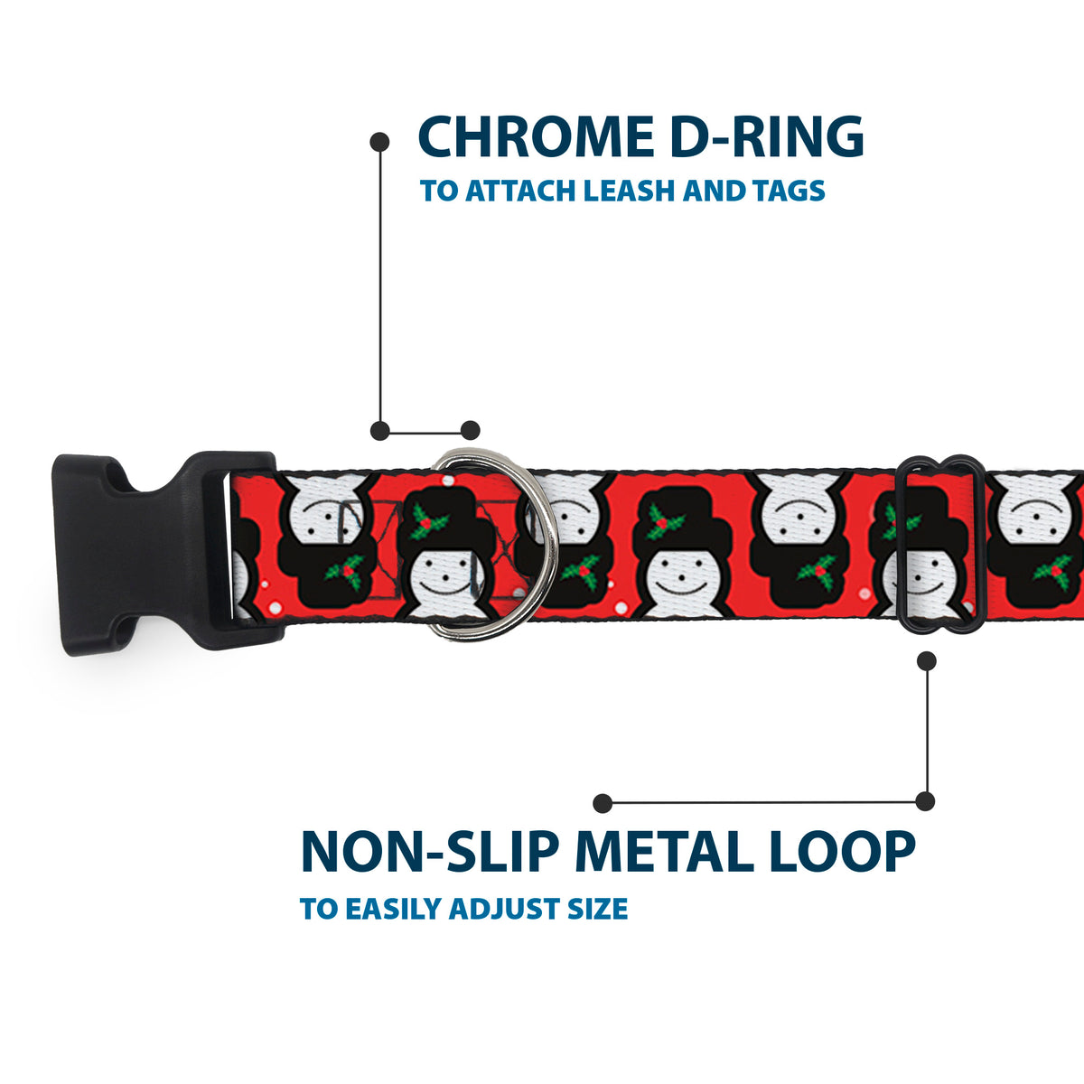 Plastic Clip Collar - Christmas Snowman Flip Red/White Dog Collars Plastic Clip Side Release Buckle-Down
