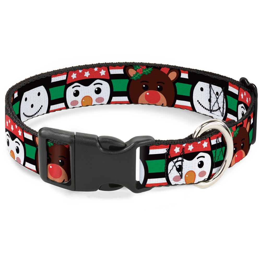 Plastic Clip Collar - Christmas Penguin/Reindeer/Snowman Stripe Red/White/Black/Green Dog Collars Plastic Clip Side Release Buckle-Down