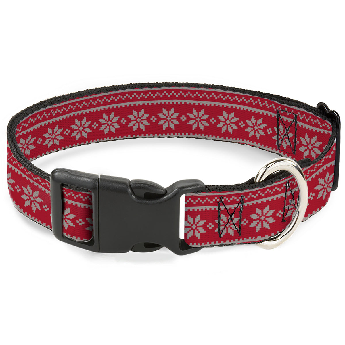 Plastic Clip Collar - Christmas Holiday Fair Isle Stitch Pattern Red/White Dog Collars Plastic Clip Side Release Buckle-Down