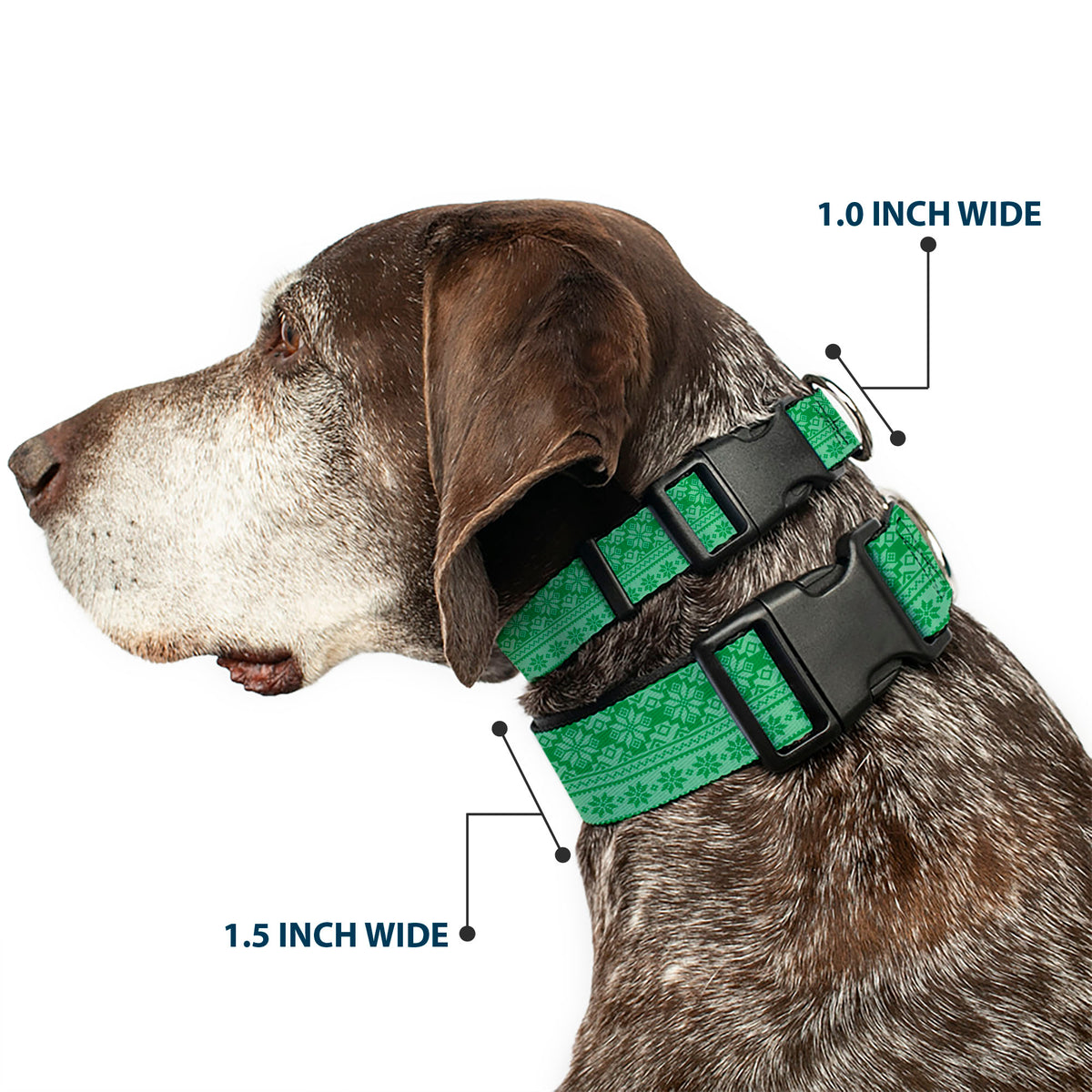 Plastic Clip Collar - Christmas Holiday Fair Isle Stitch Pattern Greens Dog Collars Plastic Clip Side Release Buckle-Down