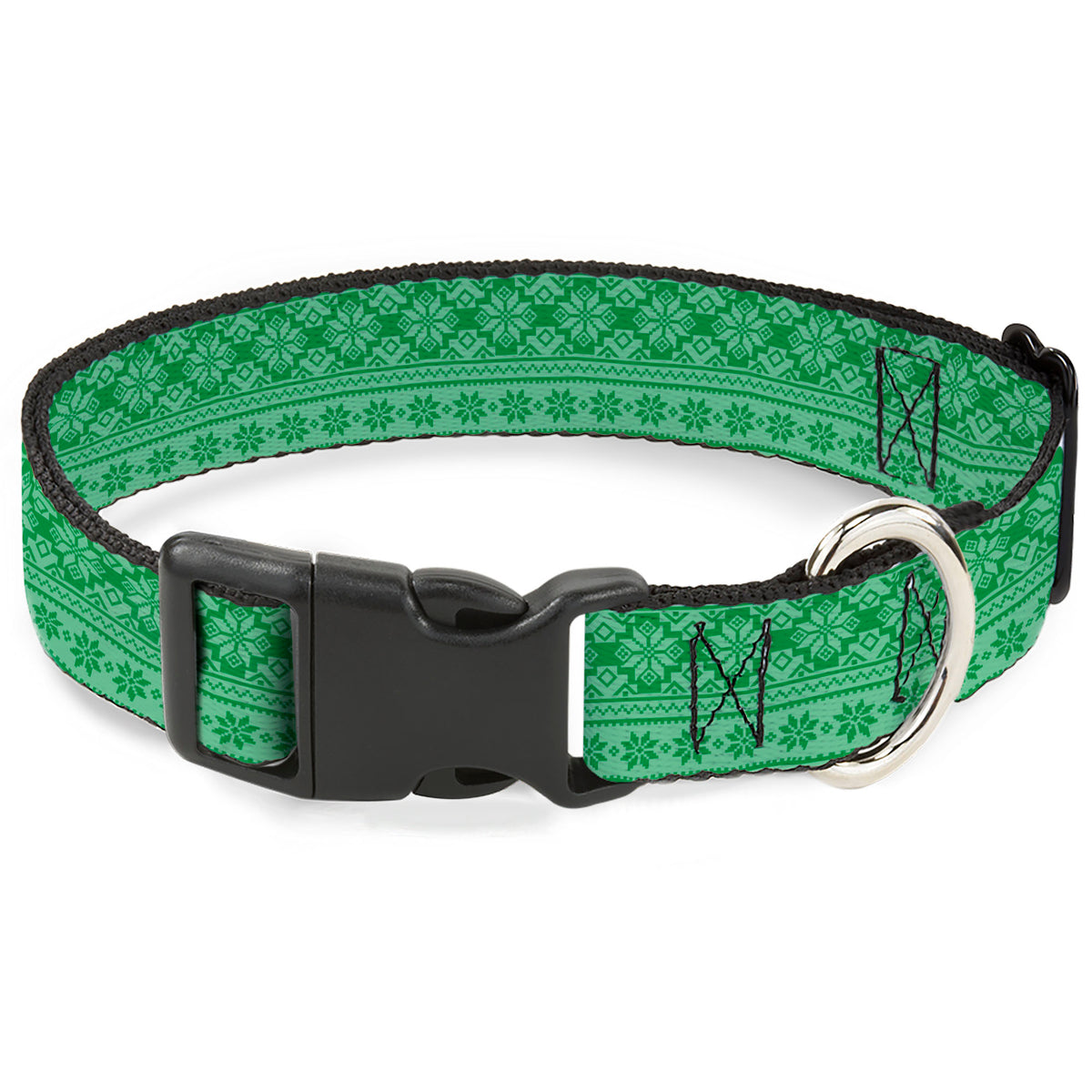 Plastic Clip Collar - Christmas Holiday Fair Isle Stitch Pattern Greens Dog Collars Plastic Clip Side Release Buckle-Down