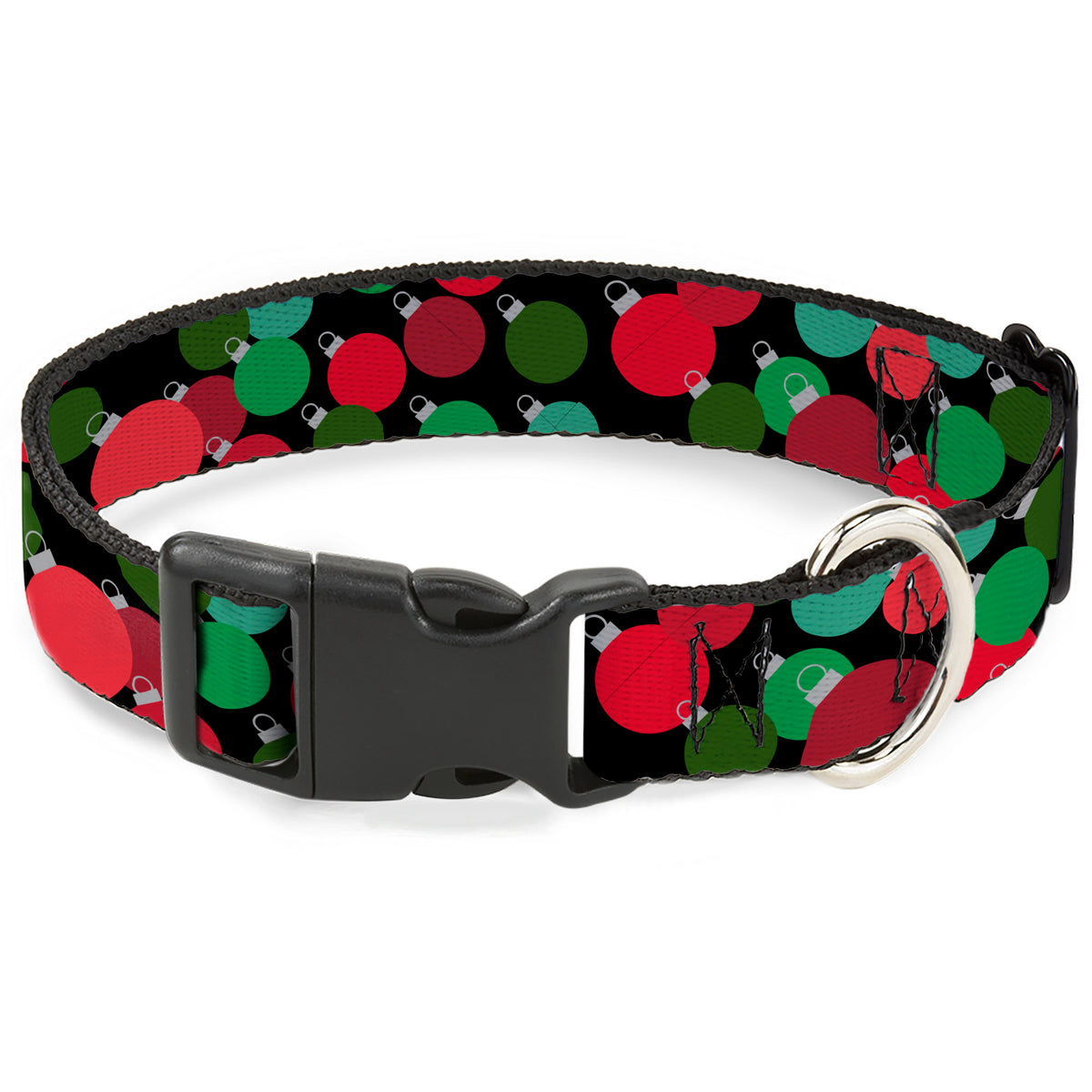 Plastic Clip Collar - Christmas Holiday Globe Ball Ornaments Stacked Black/Reds/Greens Dog Collars Plastic Clip Side Release Buckle-Down