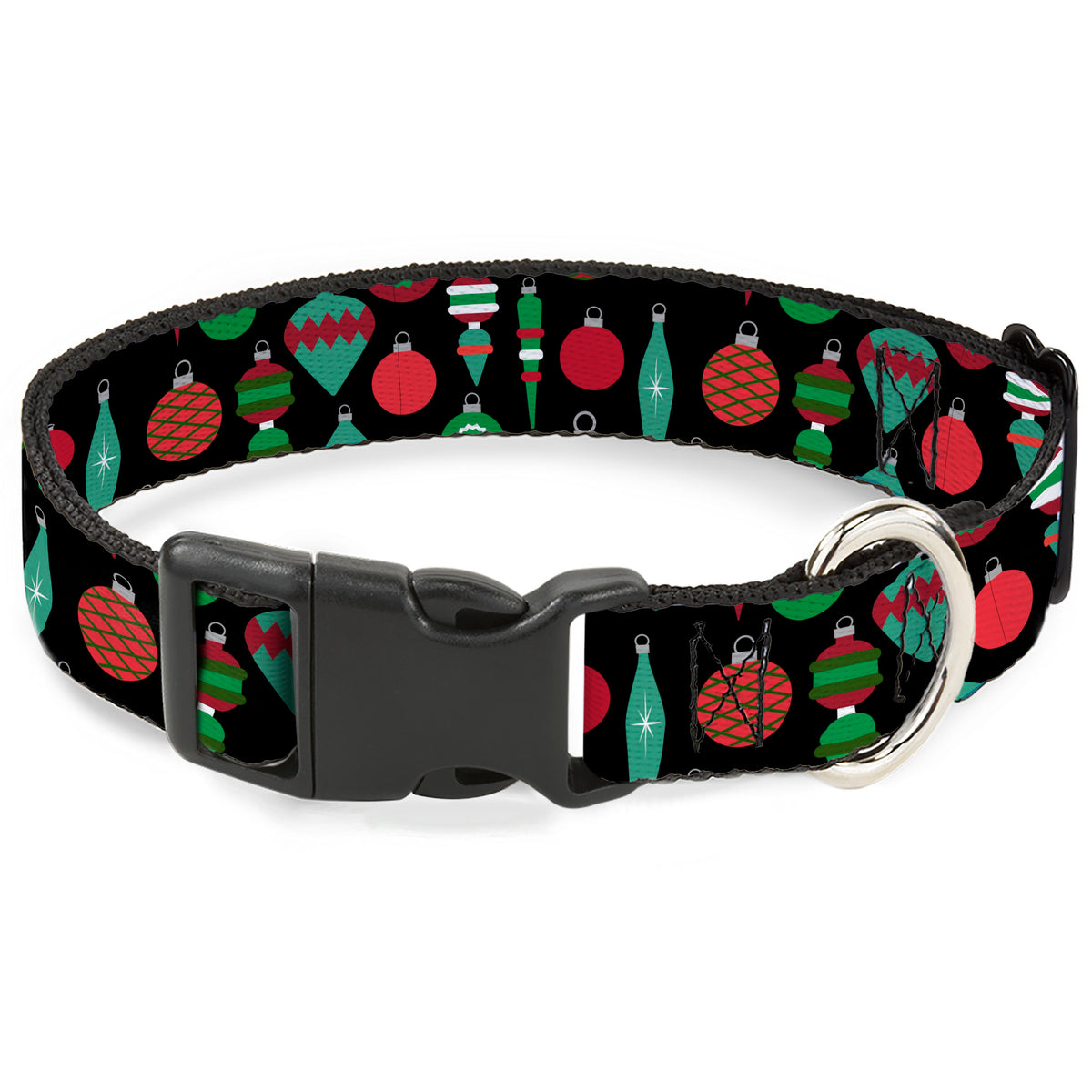Plastic Clip Collar - Christmas Holiday Finial Bauble Ornaments Black/Reds/Greens Dog Collars Plastic Clip Side Release Buckle-Down