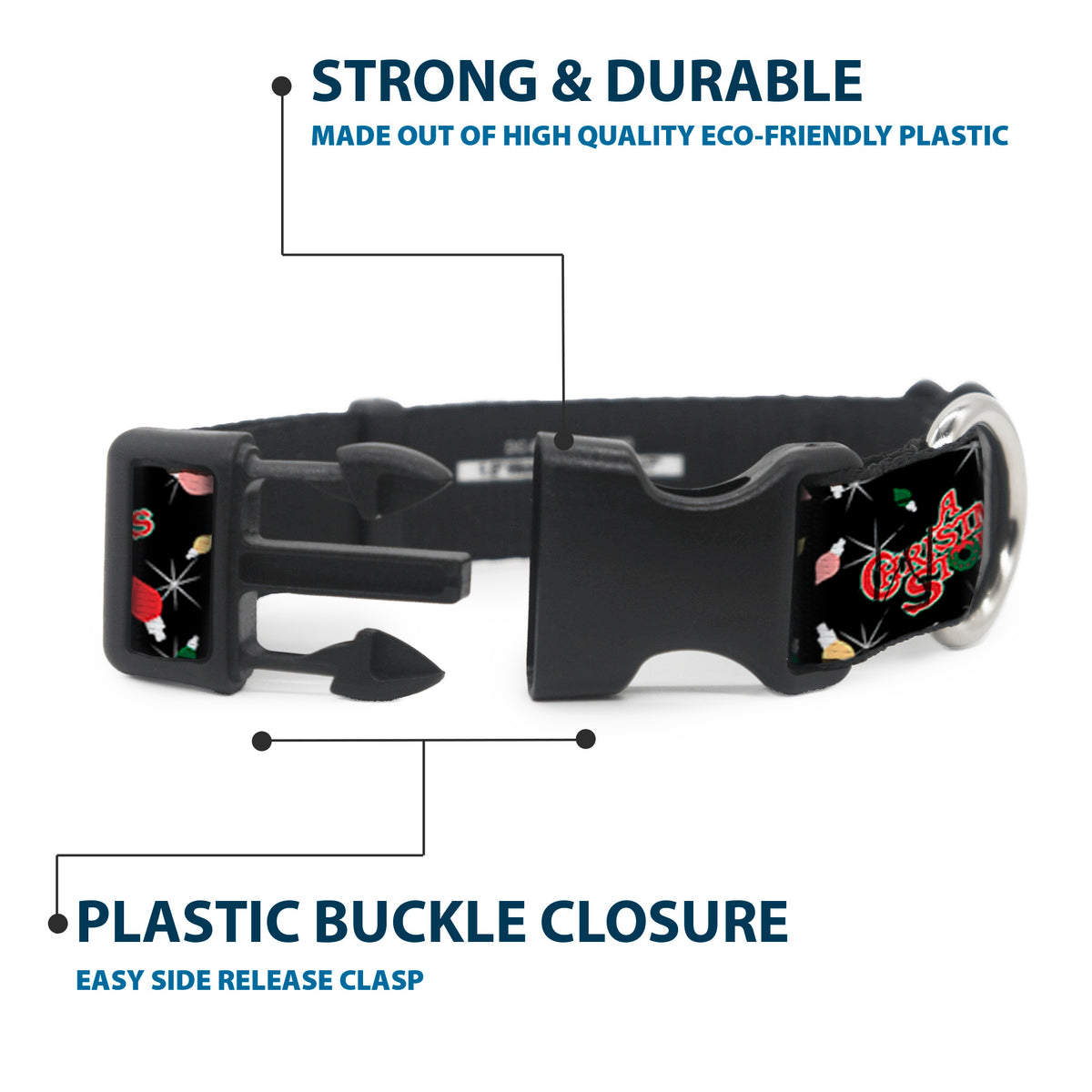 Plastic Clip Collar - A CHRISTMAS STORY Title Logo and Lights Black/Reds Dog Collars Plastic Clip Side Release A Christmas Story