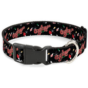 Plastic Clip Collar - A CHRISTMAS STORY Title Logo and Lights Black/Reds Dog Collars Plastic Clip Side Release A Christmas Story