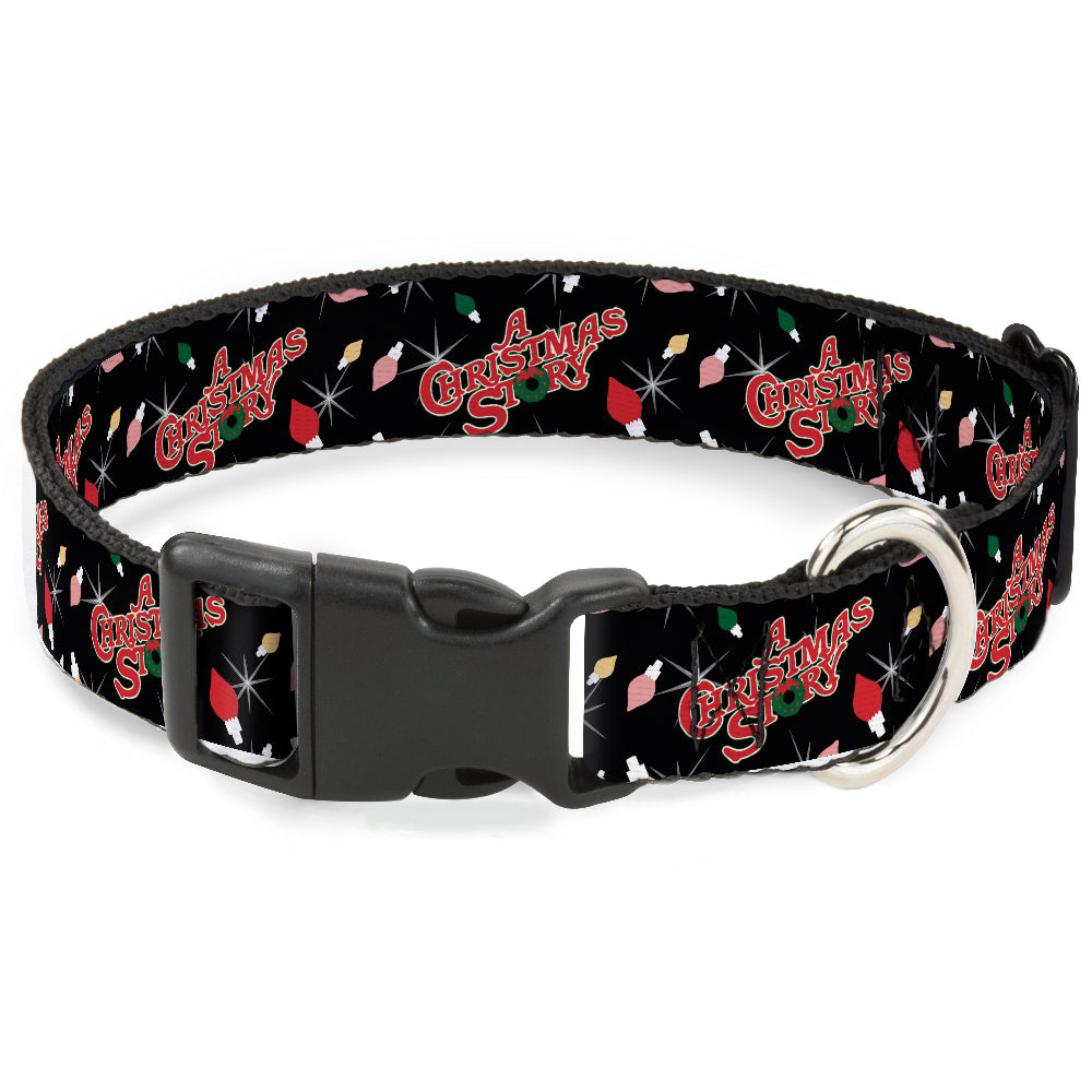 Plastic Clip Collar - A CHRISTMAS STORY Title Logo and Lights Black/Reds Dog Collars Plastic Clip Side Release A Christmas Story
