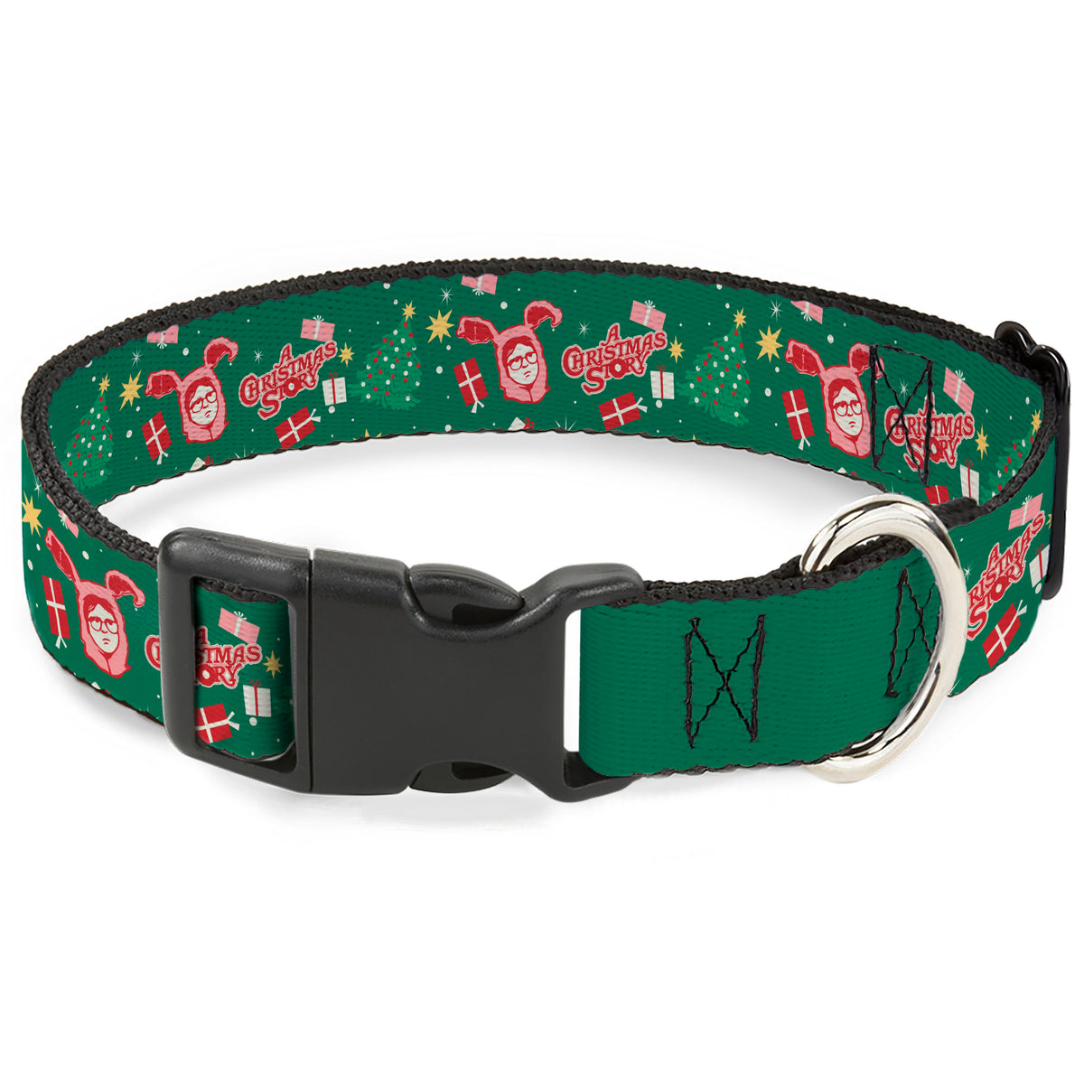 Plastic Clip Collar - A CHRISTMAS STORY Ralphie and Icons Title Logo Collage Green/Reds Dog Collars Plastic Clip Side Release A Christmas Story