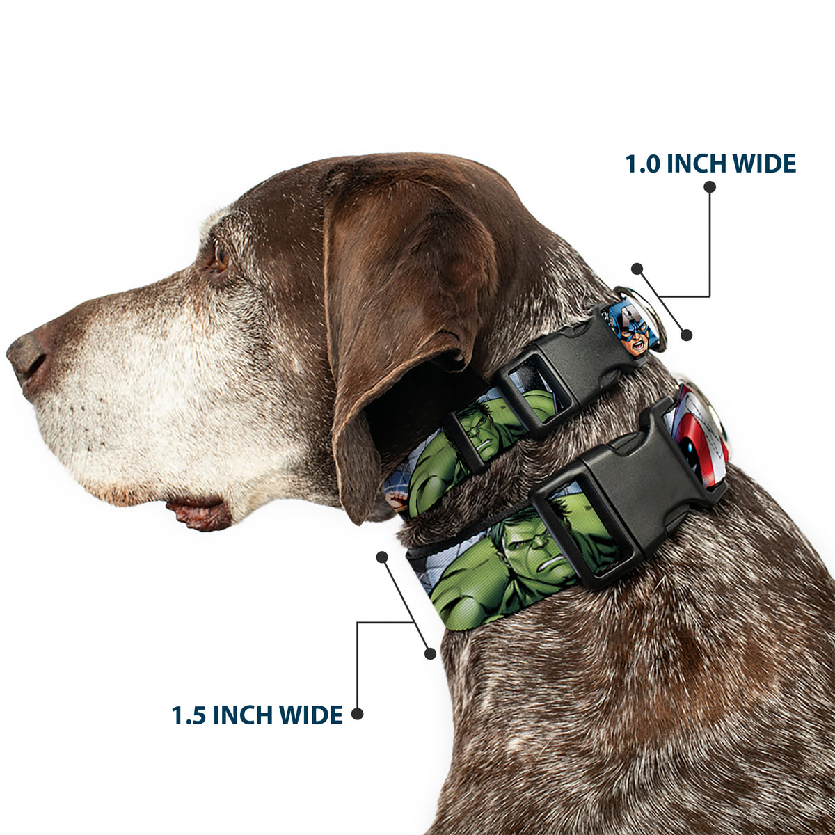 Plastic Clip Collar - Marvel Avengers 4-Superhero Poses CLOSE-UP Dog Collars Plastic Clip Side Release Marvel Comics