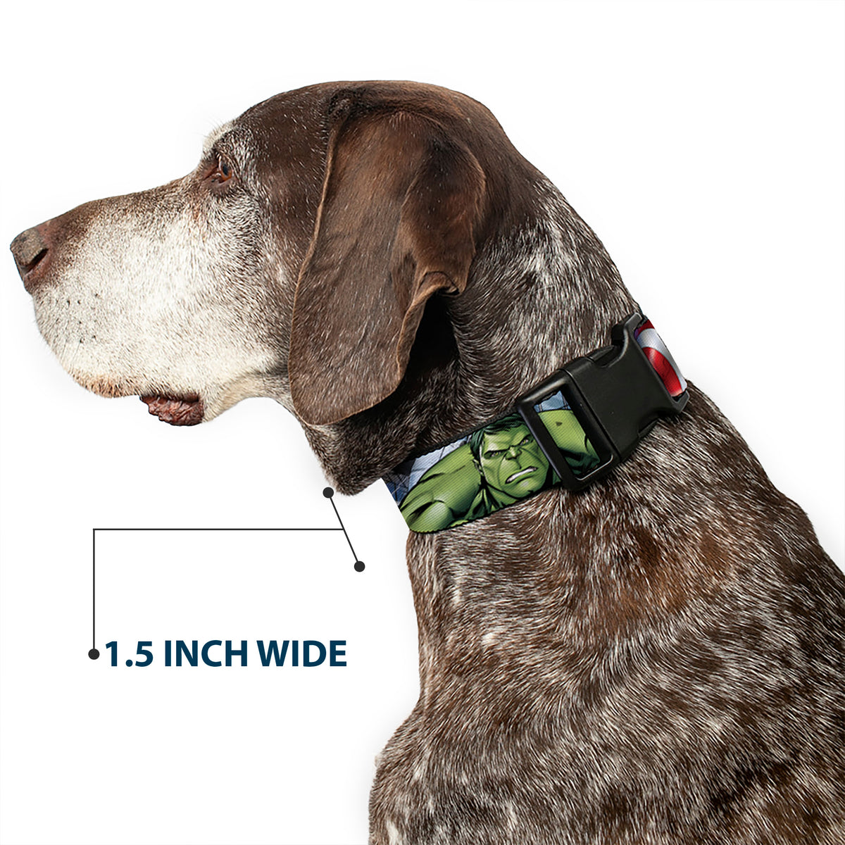 Plastic Clip Collar - Marvel Avengers 4-Superhero Poses CLOSE-UP Dog Collars Plastic Clip Side Release Marvel Comics