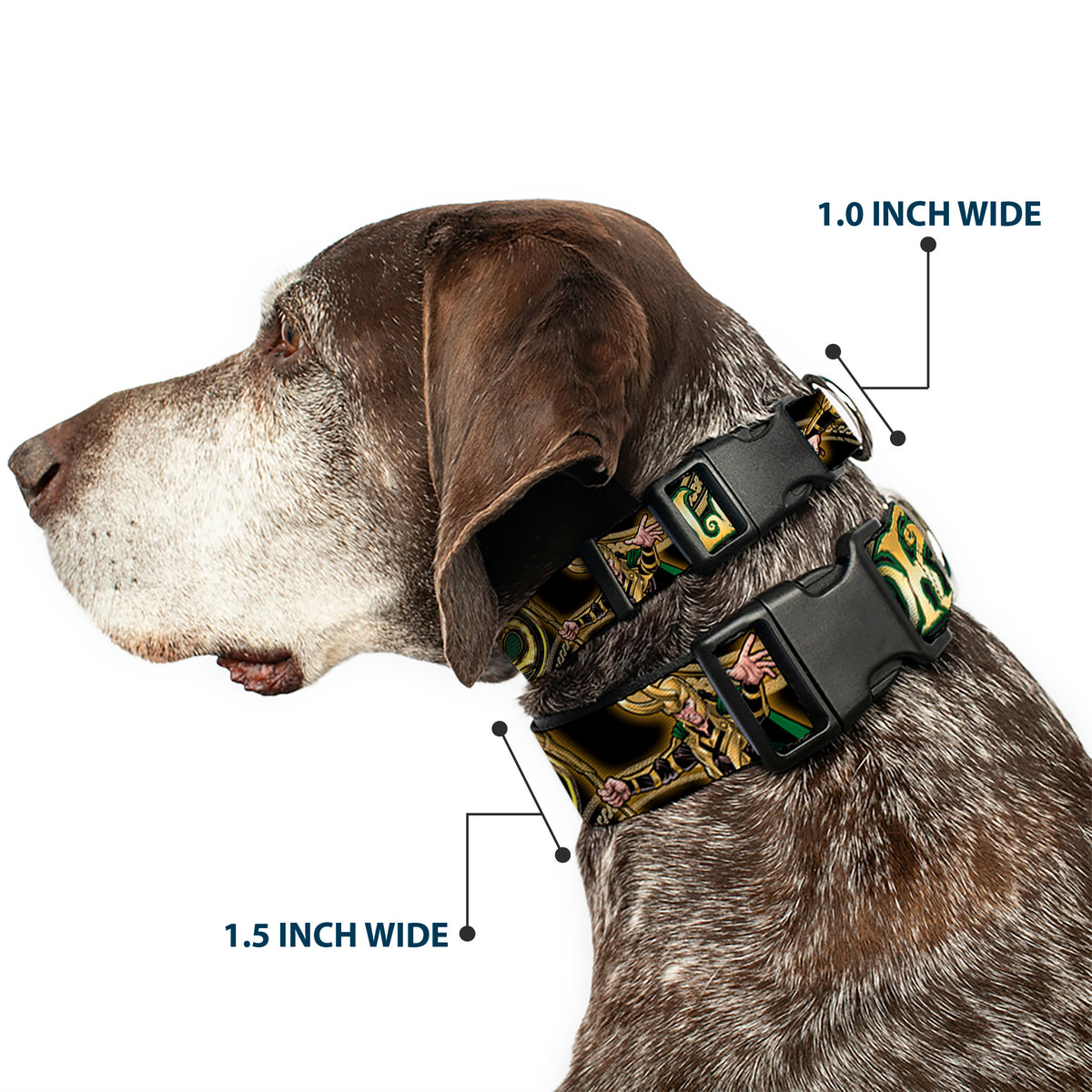 Plastic Clip Collar - LOKI Poses Black/Gold/Green Dog Collars Plastic Clip Side Release Marvel Comics