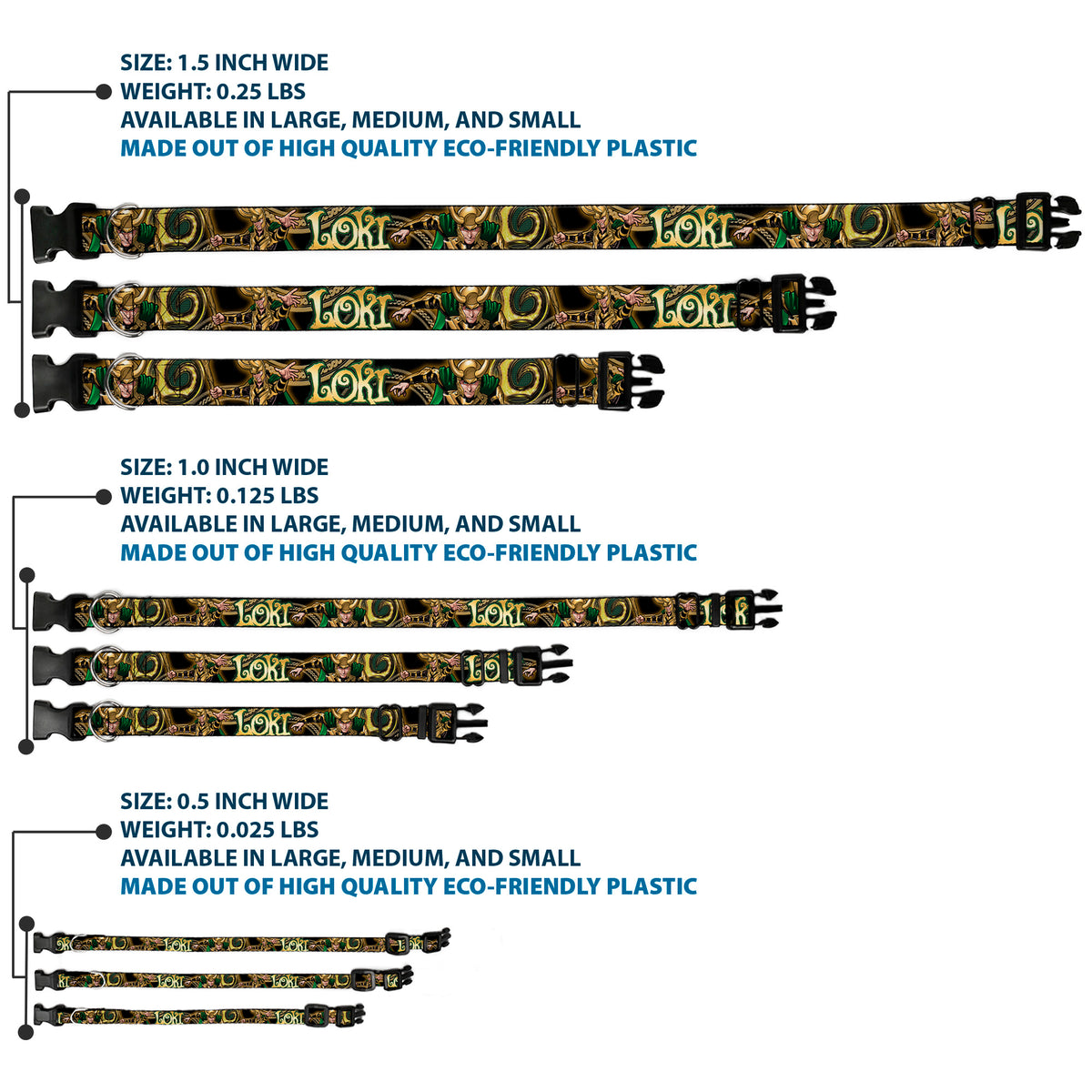 Plastic Clip Collar - LOKI Poses Black/Gold/Green Dog Collars Plastic Clip Side Release Marvel Comics