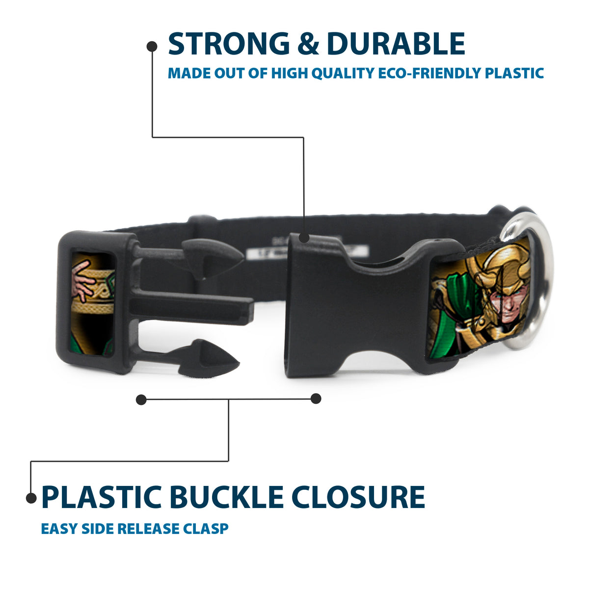Plastic Clip Collar - LOKI Poses Black/Gold/Green Dog Collars Plastic Clip Side Release Marvel Comics