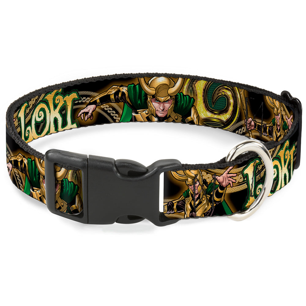 Plastic Clip Collar - LOKI Poses Black/Gold/Green Dog Collars Plastic Clip Side Release Marvel Comics