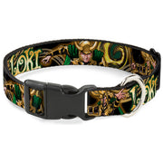 Plastic Clip Collar - LOKI Poses Black/Gold/Green Dog Collars Plastic Clip Side Release Marvel Comics