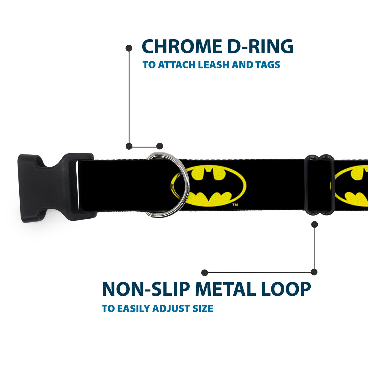 Plastic Clip Collar - Batman Shield Black/Yellow Dog Collars Plastic Clip Side Release DC Comics