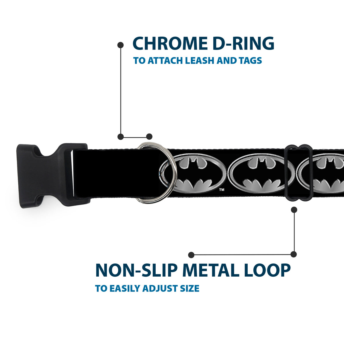 Plastic Clip Collar - Batman Shield Black/Silver Dog Collars Plastic Clip Side Release DC Comics