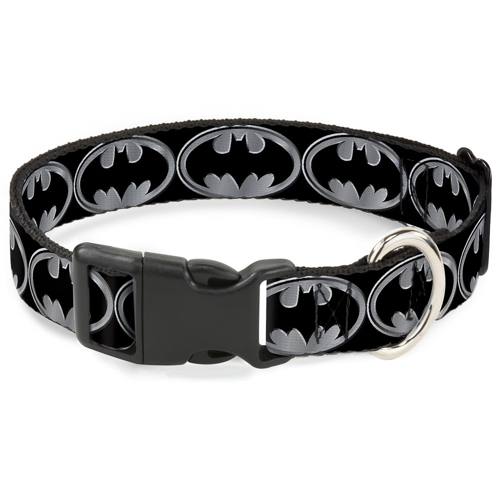 Plastic Clip Collar - Batman Shield Black/Silver Dog Collars Plastic Clip Side Release DC Comics