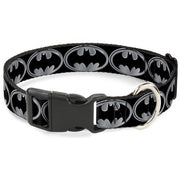 Plastic Clip Collar - Batman Shield Black/Silver Dog Collars Plastic Clip Side Release DC Comics