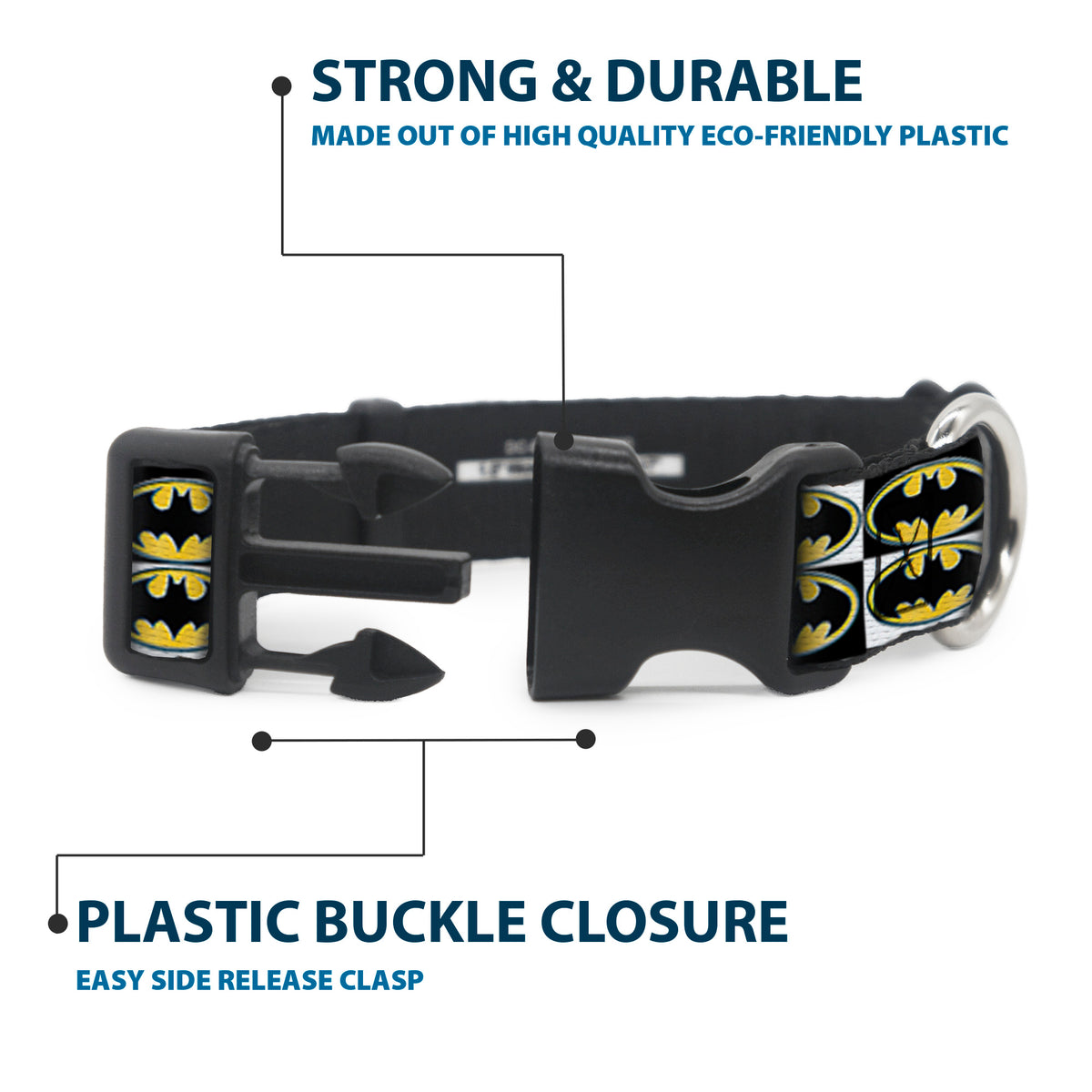 Plastic Clip Collar - Batman Shield Checkers Dog Collars Plastic Clip Side Release DC Comics